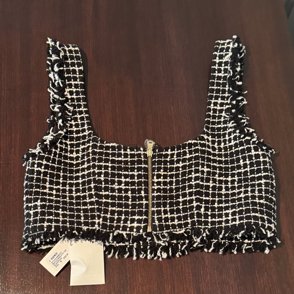 L’AGENCE Maylin Tweed Bralette Top – Black/Ecru – NWT $325 – Size M - Picture 8 of 8